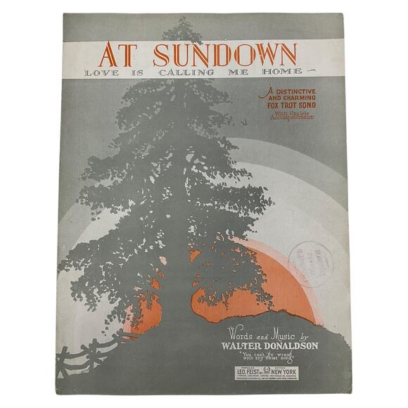 At Sundown Fox Trot Sheet Music Walter Donaldson Ukulele - Picture 1 of 6